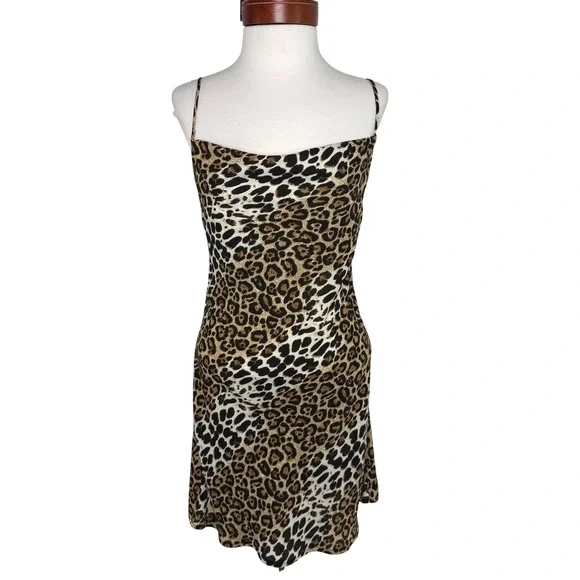 Speechless Leopard Print Mini Slip Dress Small Y2K 90s Spaghetti Strap Cowl Neck - Picture 1 of 9